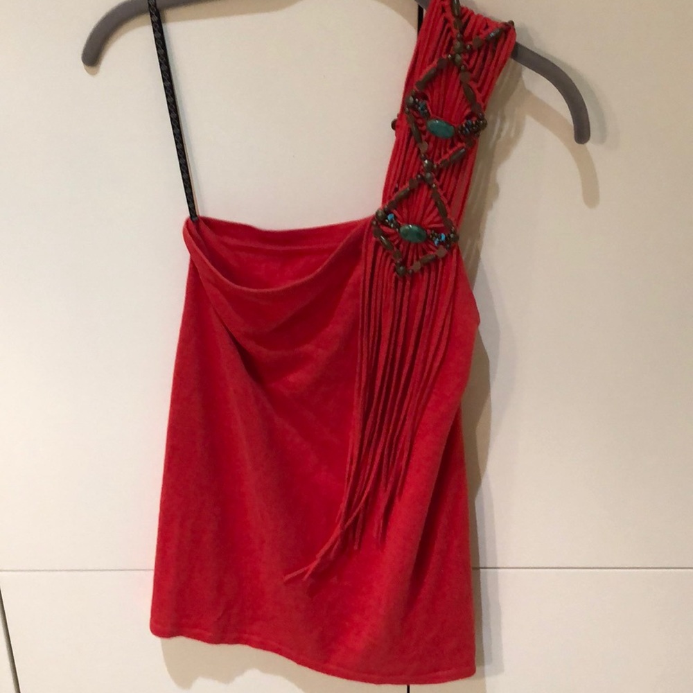Silk cotton and linen knit one shoulder top